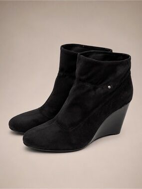 BCBGeneration Moira Black Suede Slouch Wedge Ankle Boots